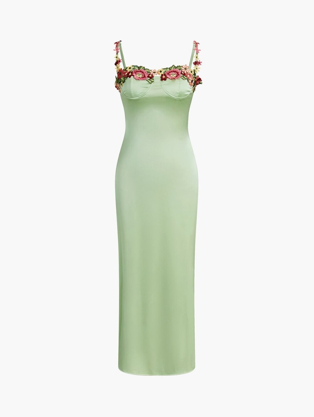 Commense Light Green Satin Maxi Dress